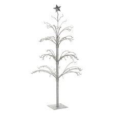 MEDIUM SILVER GLITTER METAL TREE ORNAMENT